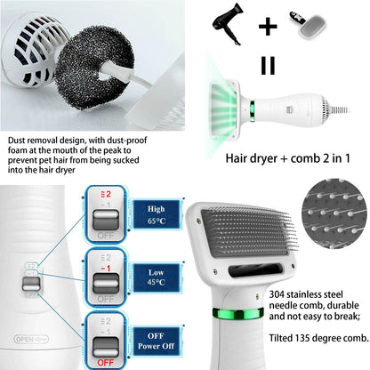 Electric 2 in 1 Pet Grooming Hair Dryer Blower Slicker Brush